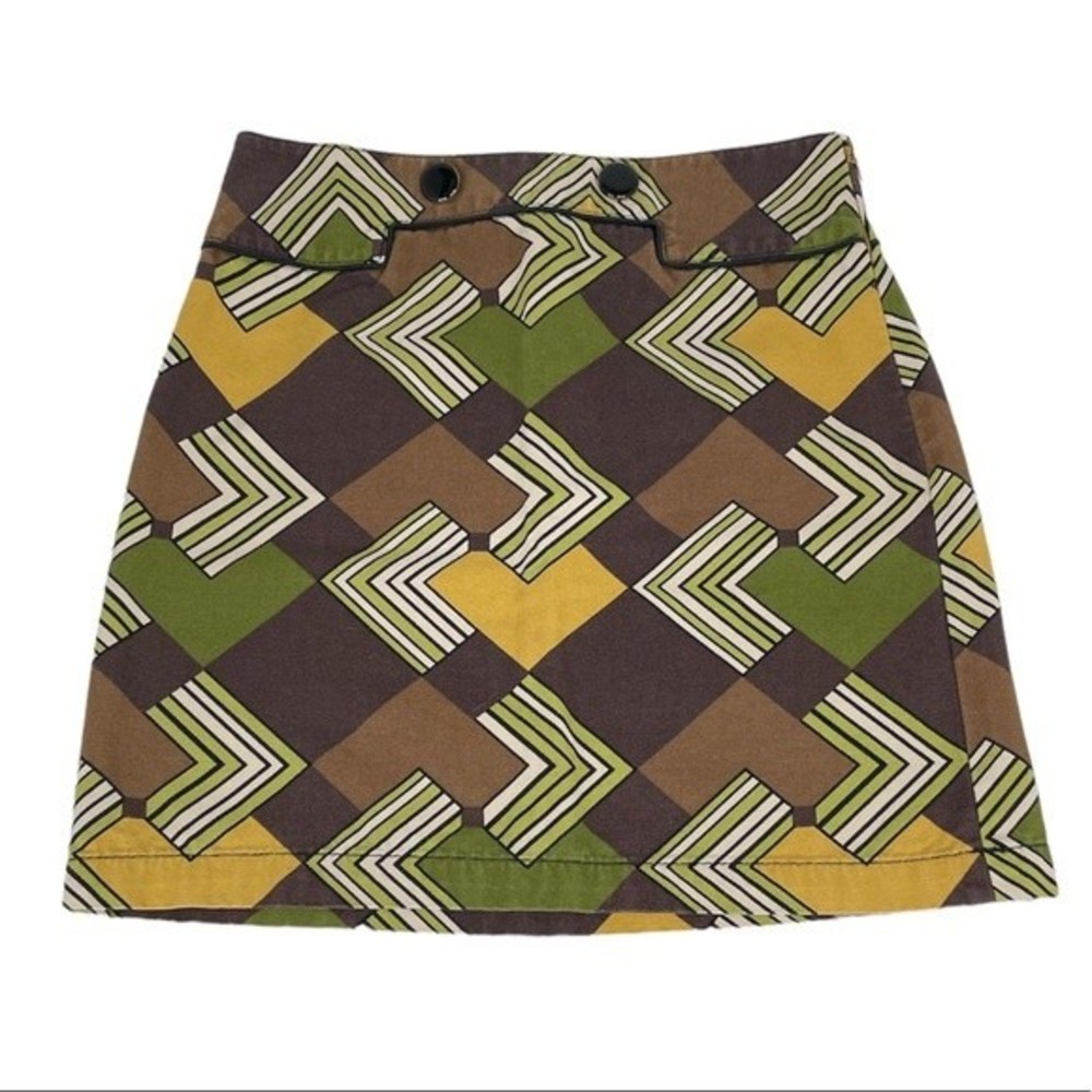 Ann Taylor Loft 70’s Retro Mini Skirt Brown Green Yellow Cream Size Petite 00